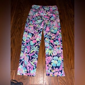 Lilly Pulitzer Pink and Blue Floral Leggings Vibrant Stretch Bottoms size small